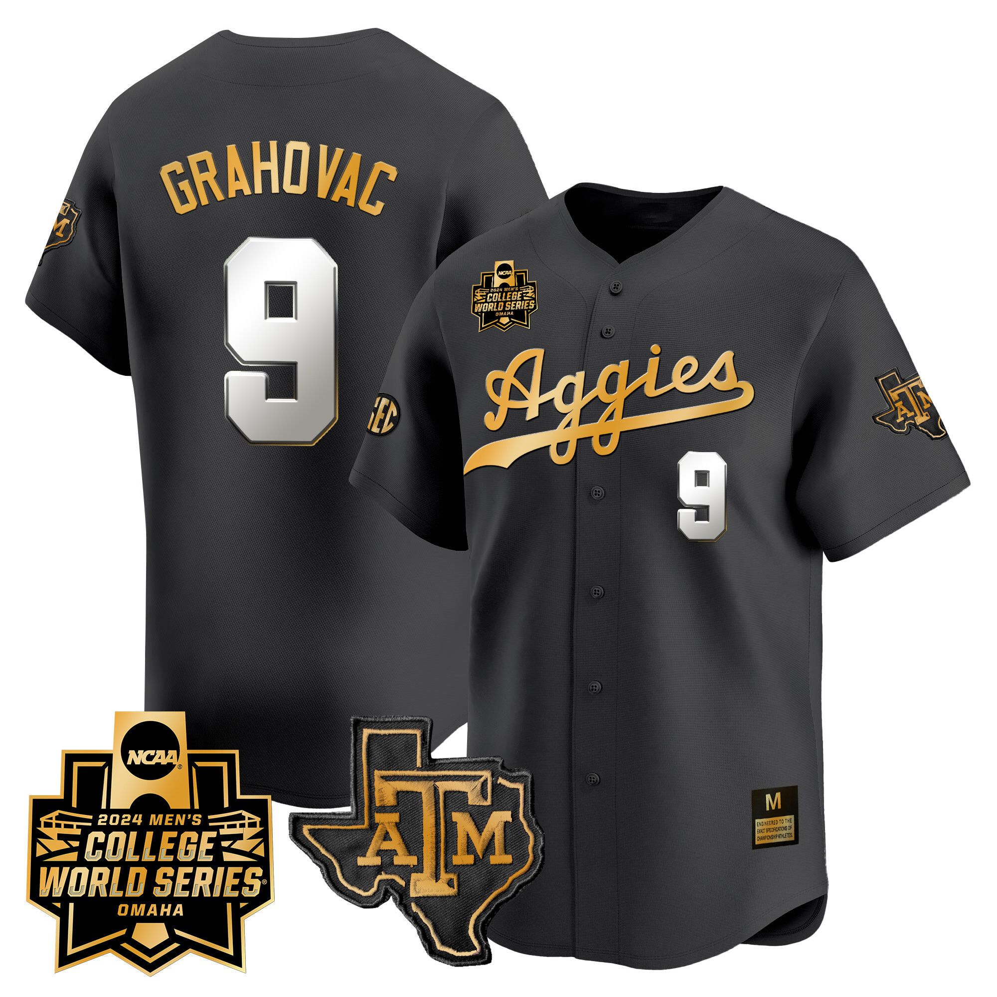 Men Texas A&M Aggies #9 Grahovac Black 2024 College World Series Vapor Premier Limited NCAA Jersey